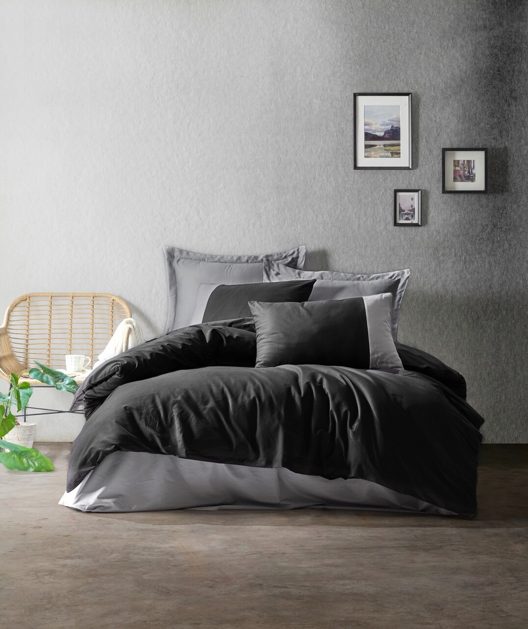 Lenjerie de pat dubla King (FR), L'essentiel Maison, Plain, Gri inchis - imagine 6